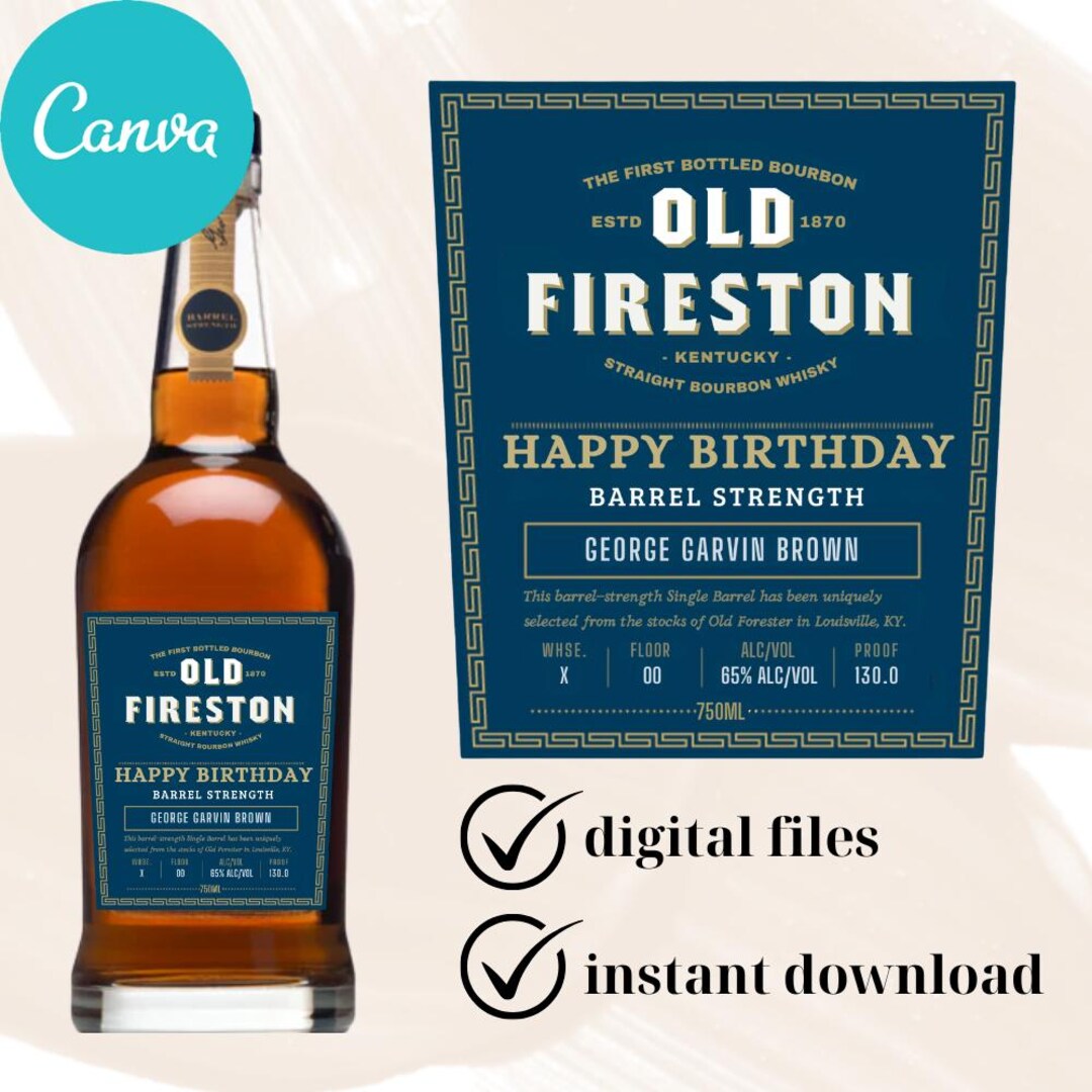 Custom Whiskey Label Template: Personalized Bourbon, Birthday Gift ...
