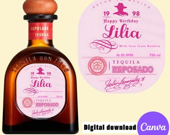 Benutzerdefinierte rosa Tequila Label, personalisiertes Geschenk (Digitaler Download)