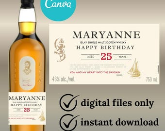 Custom Whiskey Label, Personalized Bourbon, Birthday Gift  Template (Digital Download)