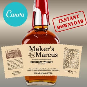 Custom Whiskey Label, Bourbon Birthday Gift Template (Digital Download)