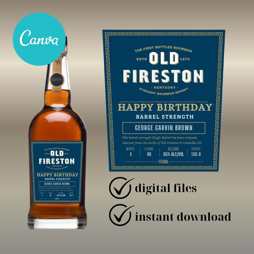 Custom Whiskey Label, Personalized Bourbon, Birthday Gift Template ...