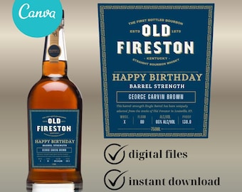 Custom Whiskey Label, Personalized Bourbon, Birthday Gift template (Printable Digital Download)