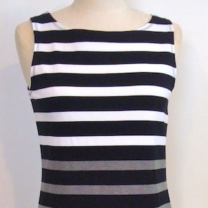 Women&#39;s Stripe Cotton Sleeveless  Dress - Black, Grey, White Stripes Handmade in Minnesota, USA