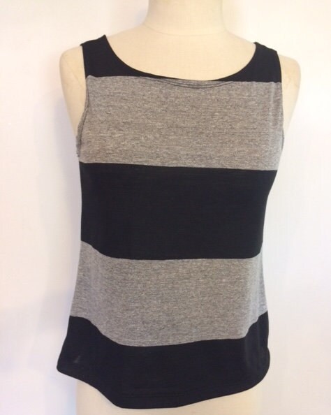 Grey Stripes Sleeveless Tops