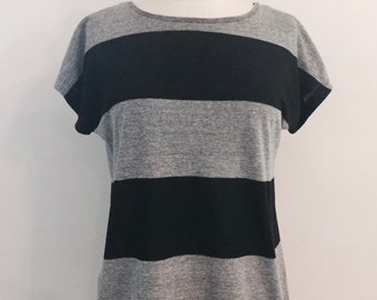 women&#39;s black and grey stripe tee shirt