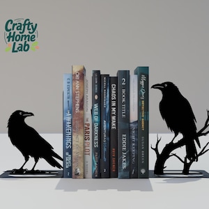 Unique Raven Metal Bookends,Metal Crow Bookends,Gothic Style Bookends,Gift for Raven Enthusiasts, Gift for Book Lover,Study Room Decorative