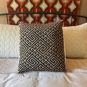 Wedge Reading Pillow – Greek Key Backrest Cushion – Handmade Dorm Decor Pillow – Brown Orange Accent Support Pillow
