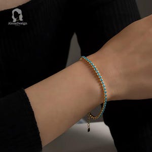 Turquoise Bracelet, Turquoise Tennis Bracelet, Dainty Bracelet, Turquoise Jewelry, Gift for Her, Minimalist Bracelet, Gold Tennis Bracelet