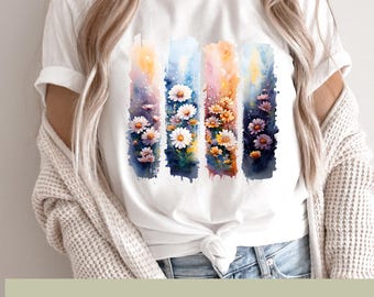 Watercolor Daisy Brushstroke PNG: Boho Floral Design (Digital Download)