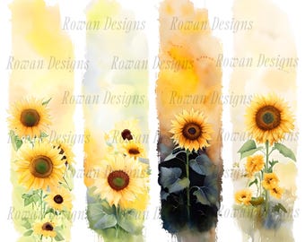 Boho Sunflower Watercolor Brushstroke PNG: Floral Garden (Digital Download)