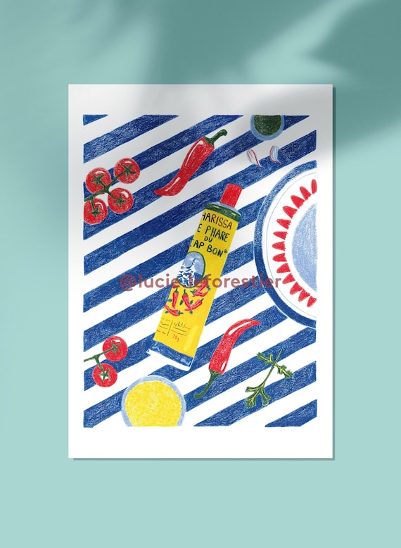 Affiche tube de harissa – Illustration vintage cuisine tunisienne