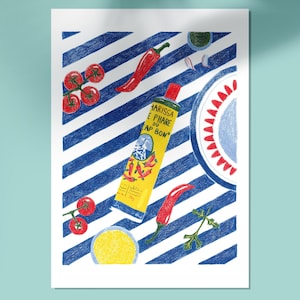 Manifesto del tubo di Harissa – Illustrazione della cucina tunisina d'epoca