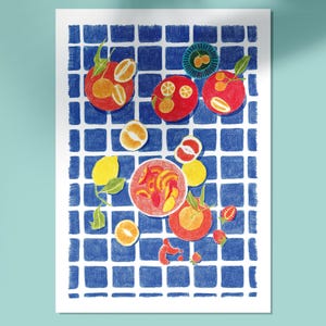Poster di scena alimentare – Agrumi, pesche e fragole
