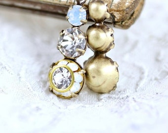 Winter Wonder, Vintage Austrian White Opal Crystals & Clear Swarovski Crystals, Rhinestone Earrings by Hollywood Hillbilly