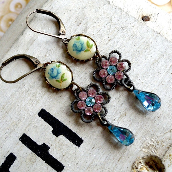 The Mystery of the Blue Rose Vintage Earrings