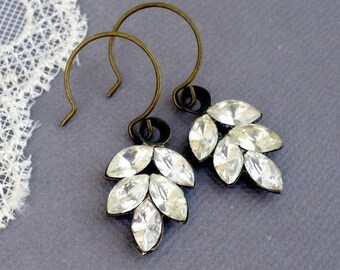 Frozen Leaf, Simple Clear Rhinestone Leaf ,Romantic Leaf Earrings by Hollywood Hillbilly