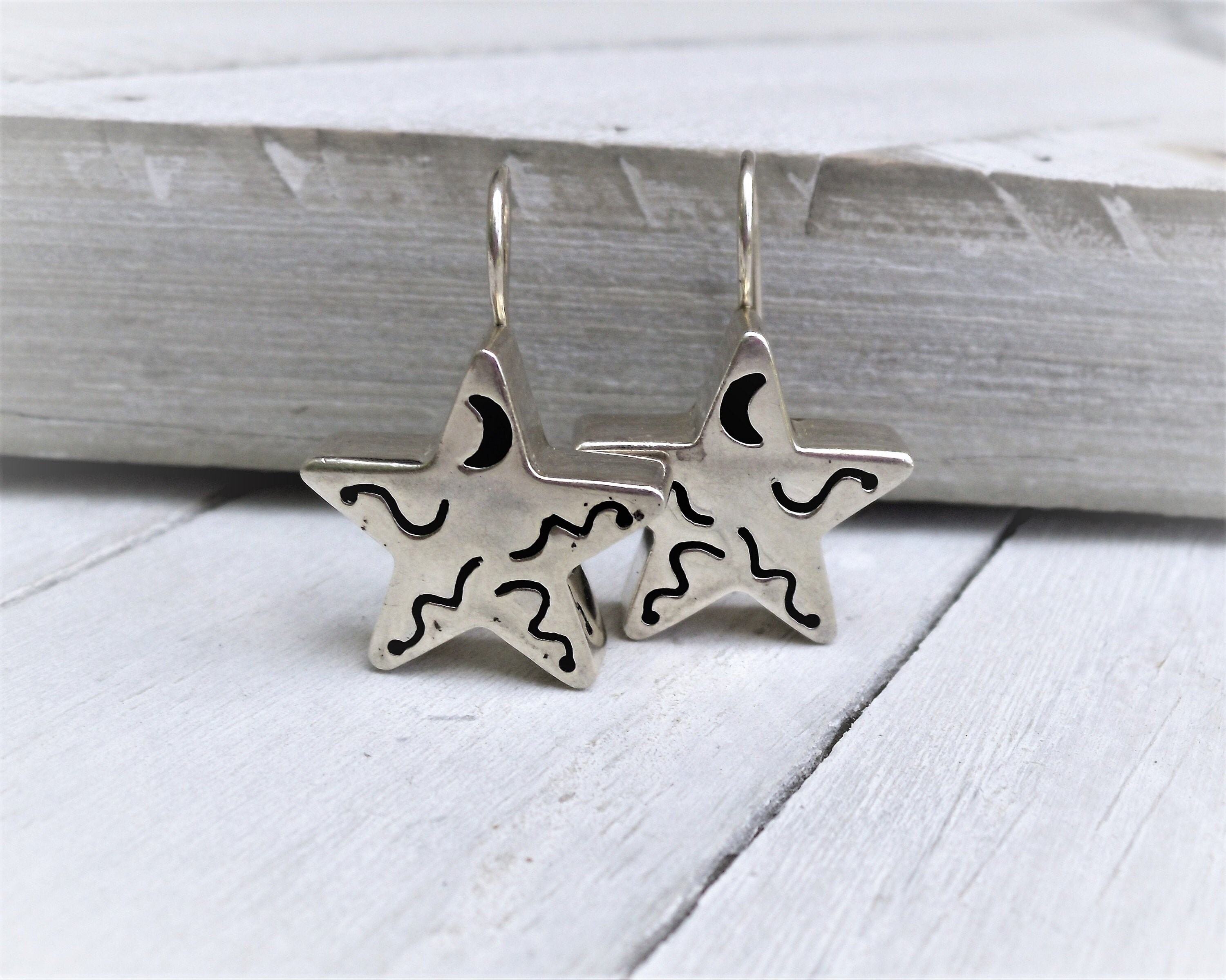 Silver Moon & Stars, Vintage 1980s Sterling Silver Moon and