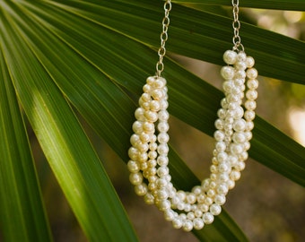 Ivory and white pearl twisted chunky statement pearl necklace bridesmaid bridal Custom order