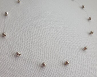 Sterling silver choker floating 4mm round beads delicate necklace