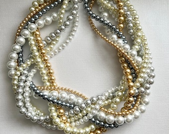 braided pearl necklace statement pearl necklace twisted pearl necklace custom order necklaces bridesmaid bridal