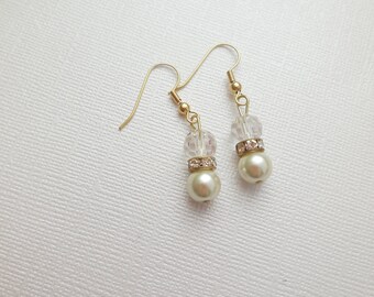 Custom order pearl and crystal earrings with rhinestone rondelle