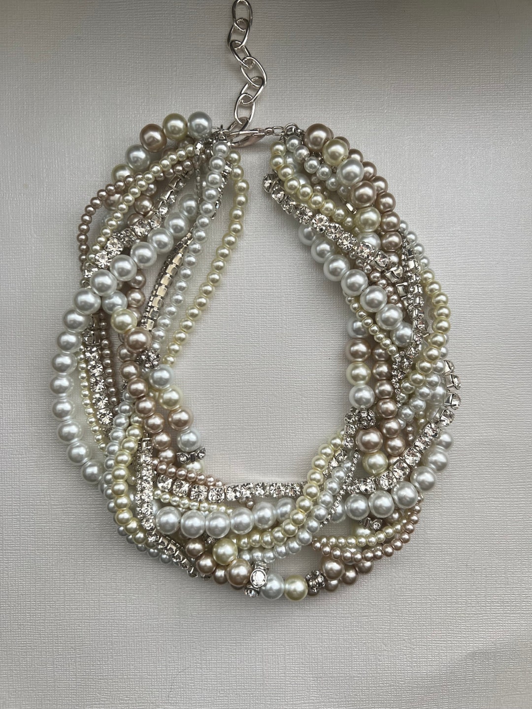 Ivory Champagne White Pearl Twisted Chunky Statement Necklace ...