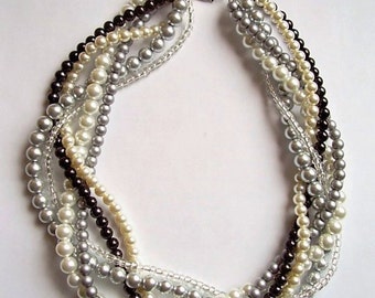 braided twisted pearl necklace chunky statement pearl necklace Bridesmaid Bridal custom order necklaces