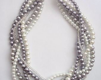 braided twisted pearl necklace chunky statement pearl necklace Bridesmaid Bridal custom order necklaces