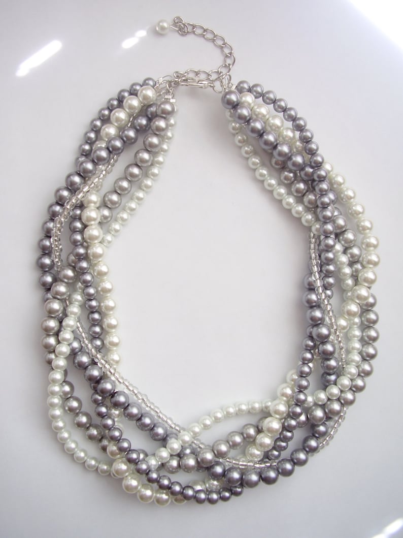 braided twisted pearl necklace chunky statement pearl necklace Bridesmaid Bridal custom order necklaces image 1