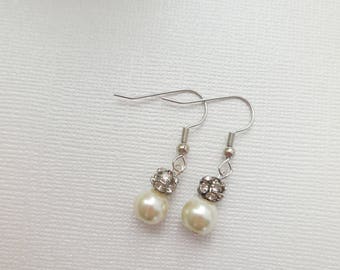 Custom order pearl and rhinestone bead earrings