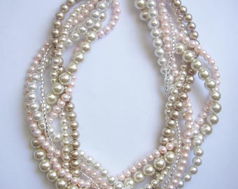 Blush pearl necklace Custom order necklaces braided twisted chunky statement pearl necklace bridesmaid bridal