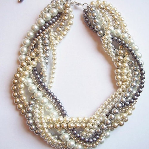 Braided Pearl Necklace Statement Pearl Necklace Twisted Pearl Etsy