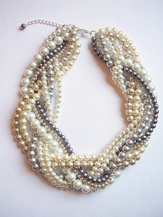 Braided Pearl Necklace Statement Pearl Necklace Twisted Pearl