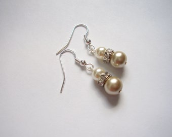 Custom order pearl earrings with rhinestone rondelle