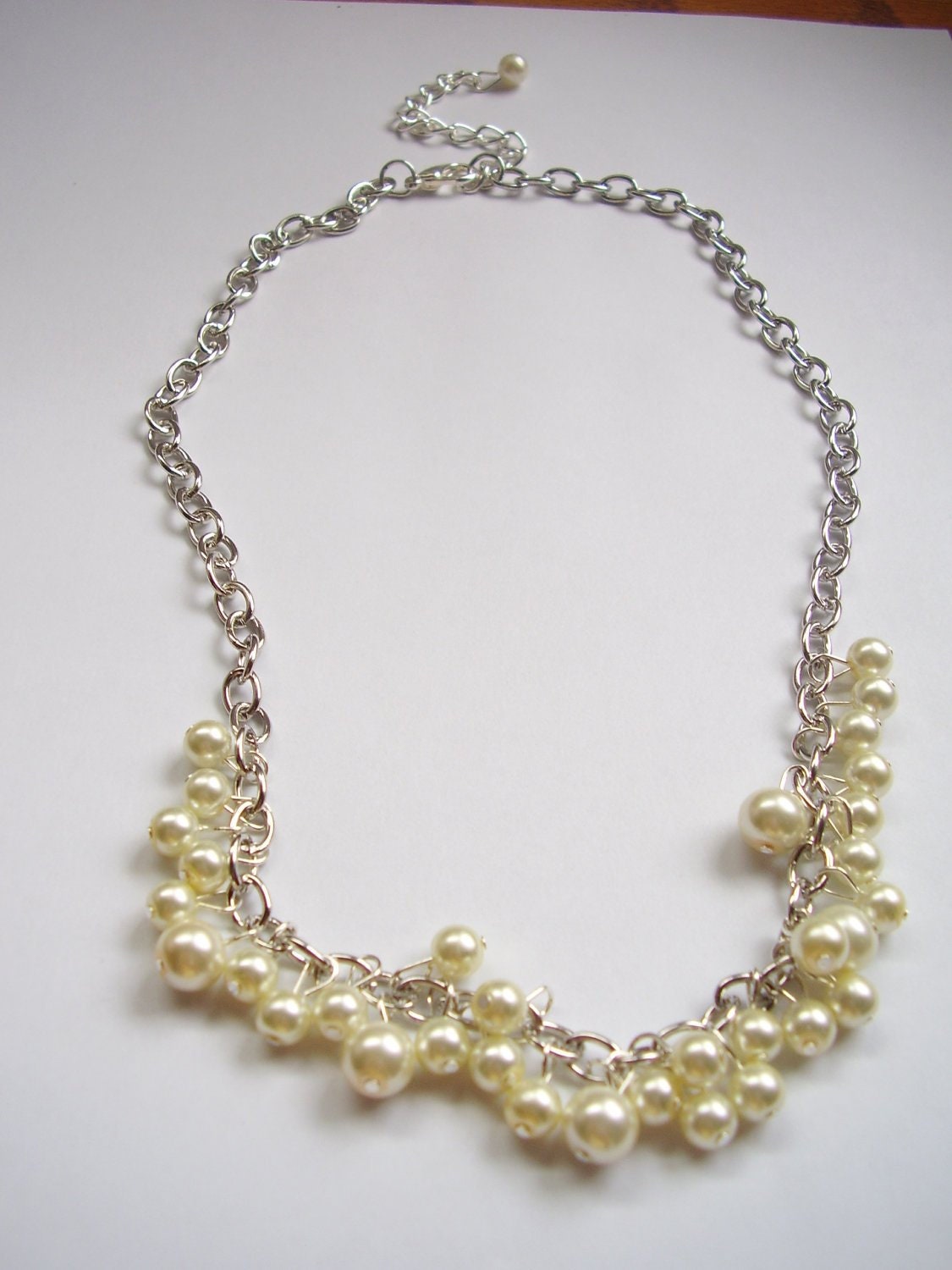 Ivory cream pearl dangle cluster bride bridesmaid silver chain | Etsy