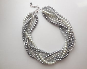 braided pearl necklace statement pearl necklace twisted pearl necklace custom order necklaces bridesmaid bridal