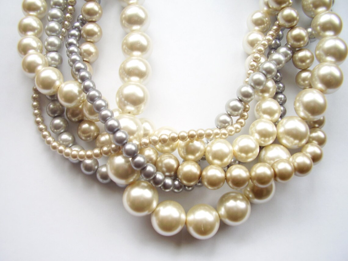 Pearl Twisted Chunky Statement Necklace Bridesmaid Bridal Etsy