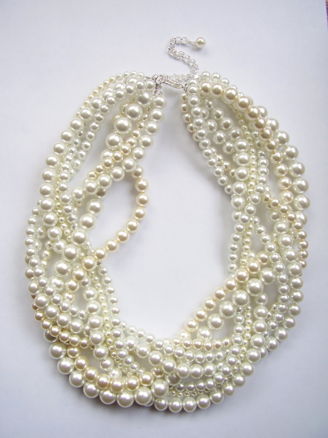 Bridal White and Ivory Pearl Necklaces Custom Order Necklaces Braided ...
