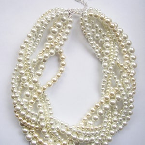 bridal White and ivory pearl necklaces custom order necklaces braided twisted chunky statement pearl necklace Bridesmaid