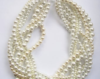 bridal White and ivory pearl necklaces custom order necklaces braided twisted chunky statement pearl necklace Bridesmaid