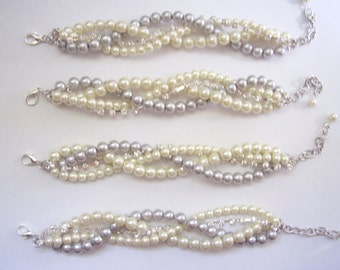 Rhinestone pearl braided bracelet twisted chunky statement pearl bracelet bridesmaid bridal