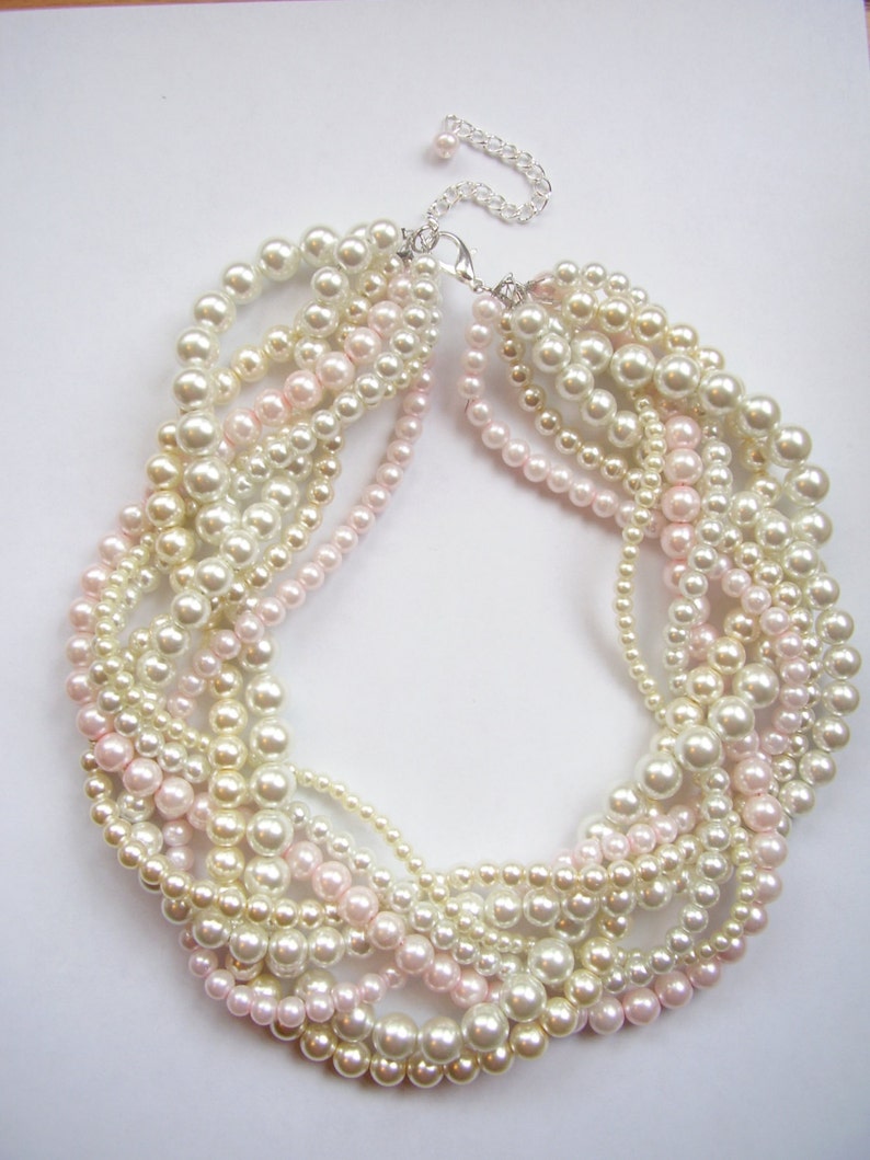 Bridal Blush Ivory White Pearl Necklaces Braided Twisted Etsy