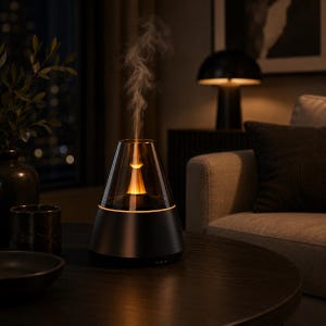 Flammande luftfuktare med eterisk olja, 7-färgad LED-mistdiffusor, USB-aromluftfuktare, nattlampa för sovrum, avslappnande heminredning