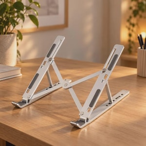 Verstelbare aluminium laptopstandaard, opvouwbare laptopverhoger, ergonomische computerstandaard met 6 standen, draagbare bureauhouder voor laptops van 8-16 inch.