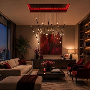 Modern LED Chandelier, Linear Pendant Light, Adjustable Hanging Ceiling Light, Staircase Lighting, Dining Room Fixture, Foyer Lamp