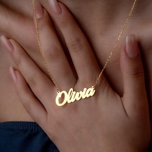 Custom Name Necklace 14K Gold, Personalized Gold Olivia Name Pendant, Dainty Gift For Her, Bridesmaid Birthday Jewelry, Mother&#39;s Day Gift