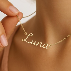 Collar con nombre de oro personalizado, joyería personalizada, collar con nombre, collar con nombre de 14 quilates, regalo para mamá, collar hecho a mano para el Día de la Madre