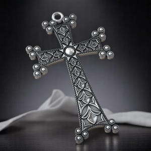 Armenian Khachkar Cross Pendant with Eternity Symbol and Floral Design – Orthodox Christian Heritage Jewelry – 18K Gold Plated Gift