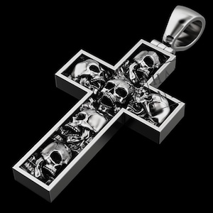Sterling Silver Skull Cross Pendant Necklace – 3D Gothic Punk Jewelry for Men, Bold Rocker Streetwear, Edgy Alternative Gift, Dark Statement
