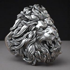 925スターリングシルバーの男性用ライオンヘッドリング、ジャングルの王様ジュエリー、手作りのステートメントアニマルリング、力と強さの象徴